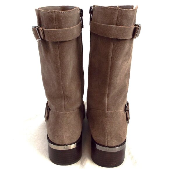 Vince Camuto Walleya Taupe Suede Leather Buckle Zip Moto Mid-Calf Boots Size 9.5 - Picture 5 of 11